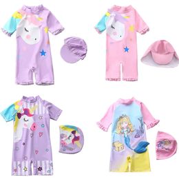 Happyflute 7-24kg Boy Girls One Piece Long Sleeve Swimsuit Cute Baby Princess Swim Cloth 240326