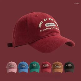 Ball Caps Korean Embroidered Baseball Cap Women Solid Colour Letter Men Snapback Hat Summer Adjustable Hip Hop Couple Sun Hats