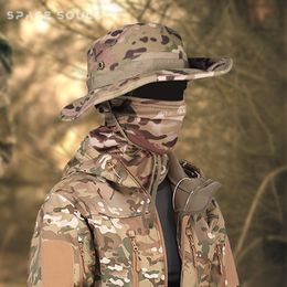 Camouflage bikini hat, fan, outdoor big eave fisherman hat, summer breathable sun shading, round edge tactical mountaineering and fishing hat, male