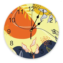 Wall Clocks Summer Leaves Flower Abstract Large Kids Room Silent Watch Office Home Decor Hanging Gift