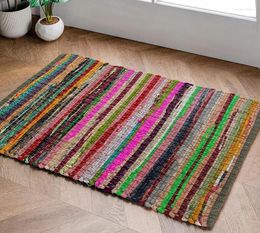 Carpets Carpet Hand Woven Striped Rag Recycled Cotton Colourful Rug