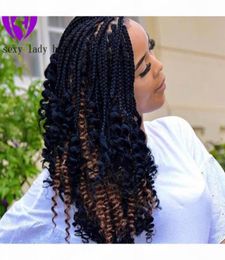 Whole full density natural short curly wig ombre brown color Braided Box Braids Synthetic Lace Front Wigs with Curly Tips39942962721314