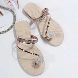 Slippers Slippers Womens Summer Flat Rinestone Flower Beach Slide Comfortable Pinch Toe Sandals H2403263AIM