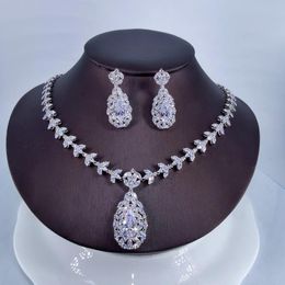 Necklace Earrings Set 2024 Fashion Luxury Retro Crystal Water Drop Zircon Wedding Bride Dinner Party Dress Jewellery