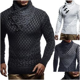 Men'S Sweaters Leather Buckle Coarse Sweater Men Turtleneck Mens Knitted Plover Casual Autumn Elastic Knitting Coat Knitwear Pl 3Xl D Dhhwk