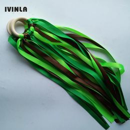 Party Decoration Est 20pcs/lot Gren Color Wooden Ring Waldorf Toys Hand Kite Baby Teether With Bell For Birthday
