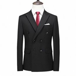 2023 Fi New Men's Casual Boutique Busin Solid Colour Double Breasted Dr Suit Blazers Jacket Coat x4Q7#