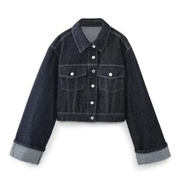 UNIZERA Autumn/Winter Product Womens Fashion and Casual Versatile Rolled Edge Sleeves Denim Jacket Coat 240320