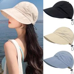 Wide Brim Hats Foldable Sunhat Summer Outdoor Beach Fisherman Hat Sunscreen Protection Cap Adjustable Cotton Bucket Caps For Women