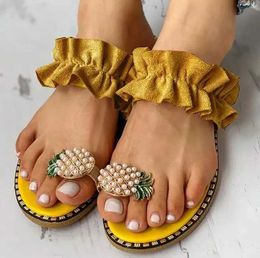 Slippers Slippers 8 Colours HOT large size sandals women toe water drill flat bottom anti slip slippers pineapple lace beach shoes H2403263V1K