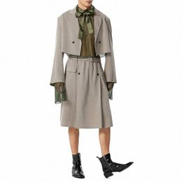 2023 Men Sets Solid Colour Streetwear Lapel Lg Sleeve Crop Blazer & Skirts 2PCS Persality Fi Men's Casual Sets INCERUN R1LF#