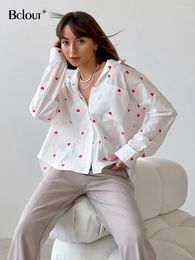 Women's Blouses Bclout Spring Print White Shirts Women 2024 Fashion Cotton Pockets Office Lady Casual Long Sleeve Loose