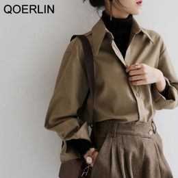 QOERLIN Coffee Blouse Women Spring Autumn Casual Solid Colour Long Sleeve Shirt Women Korean Loose Shirt OL Style Workwear S-XL 240322