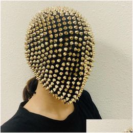 Dancewear Accessories Stage Wear Nightclub Rivet Headgear Black Rhinestone Mask Gogo Dance Party Dress Bar Performance Hair Orname Dhxi7