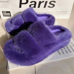 Sandals Niche Design Feeling Fluffy Shoes for Womens Outwear 2023 Spring Festival Fashion Goes Out of Mink Skin Fluffy SlideL2403