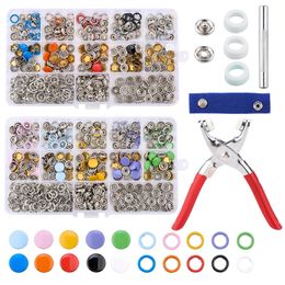 100/200 Sets Snap Fasteners Kit Tool Metal Snap Buttons Rings with Fastener Pliers Press Tool Kit for Clothing Sewing 10 Colours 240321