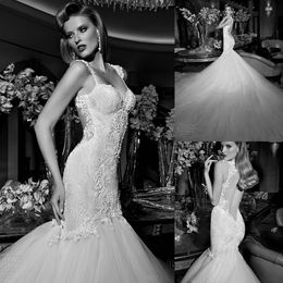 Gorgeous Mermaid Lace Wedding Dresses Beaded Backless Bridal Gowns Appliqued Sweetheart Neckline Tulle Vestido De Novia 415