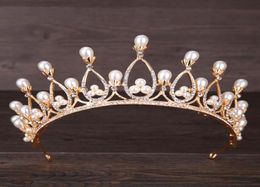 Baroque Pearls Crystal Bridal Crowns Hairbands Gold Bridal Tiaras Headbands Wedding Diadem Queen Crown Tiara Wedding Veil Hair Acc3025731