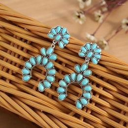 Dangle Earrings Western Style Bohemian Flower Shape Turquoise Drop For Women Retro Ear Jewelry Prom