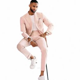 men's Suits Slim Fit Weddding Groom Terno Pink Two Piece Luxury Single Breasted Peaked Lapel Masculino Costume Jacket Pants Set i15p#