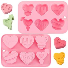 Baking Moulds 6 Holes Valentine's Day Silicone Molds Heart Shape Chocolate Candy Mould Non-Stick Mold DIY Valentines Cake Decorations