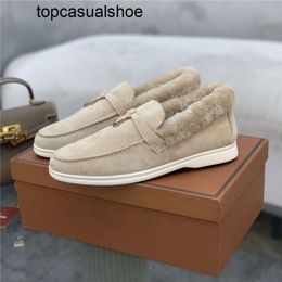 Loro Piano LP LorosPianasl Casual Suede Shoe Walk Flats top-quality Shoes Leather Fur Inside Winter Driving Luxury Design Open Mens Women Mocassin 36-46