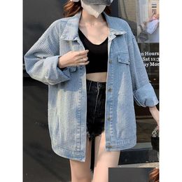 Womens Jackets Vintage Denim Streetwear Oversize Loose Women Design Jean Coats Korean Retro Long Sleeve Harajuku Female Outwear Drop D Otkcy