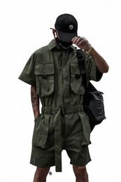 houzhou Techwear Short Jumpsuit for Men Black Bodysuits Overalls Men Green Male Japanese Streetwear Summer Pockets Hip Hop B8Vc#
