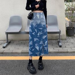 Skirts Autumn/Winter Korean Version Of Niche Design Gradually Changing Colour High Waisted Denim Skirtoversized Wrapped One Step Skirt