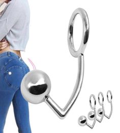 40mm/45mm/50mm Stainless Steel Butt Plug Ball Hole Anal Hook With Penis Cock Ring Metal Device Sex Toys For Couple MX2004229689305