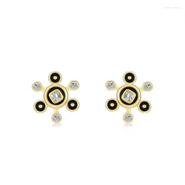 Stud Earrings STL S925 Sterling Silver Sunflower Black Enamel For Women With A Sweet European And American Style Fresh Exquisite