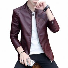 mens Biker Leather Jacket 2023 Autumn New Men's Fi Trend Decorative Motorcycle Leather Coat w2bD#