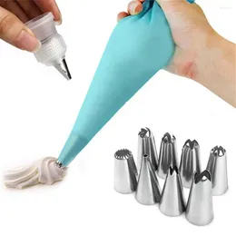 Baking Tools 10Pcs/set Silicone Pastry Bag Icing Piping Cream Reusable Bags With Stainless Nozzle Cake Decorating Kitchen