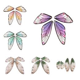 40pcs Rainbow Gradient Transparent Resin Wing Pendants For Women Rhinestone Glitter Dangle Earrings Jewellery Making240327