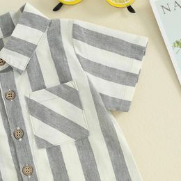 Clothing Sets Baby Boy Summer Clothes Striped Print Shirt Button Down Tops Solid Colour Shorts Toddler Gentleman Outfit Set