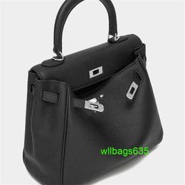 Ky Tote Bags Trusted Luxury Leather Handbag 2024 New Genuine Leather Bag Womens Silver Button Temperament Handbag Top Layer Cowhide Premium O have logo HB9D