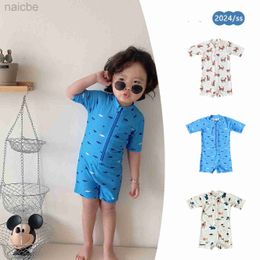 One-Pieces Kids Boys One-piece Swimsuit 2024ss New Baby Boy Cartoon Swimsuit Sunscreen Swimsuit 24327