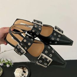 Fashion big size sandals ladies flats shoe footwear female outdoor buckle strap pointed toe elegant women shoes with flats