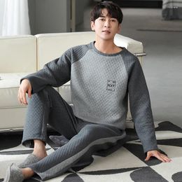 Men's Sleepwear Pyjamas For Men Winter Plus Size Sleeping Long Sleeved Quilted Warm Homewear Korean Big Pjs Male Home Clothes