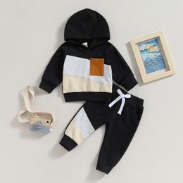 Clothing Sets Baby Boy Fall Outfits Classic Long Sleeve Contrast Color Patchwork Hoodie Pants Set Toddler Clothes