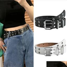 Belts Newest Star Belt Double Exhaust Eyelet Womens Fashion Versatile Casual Punk Jeans Decorative Drop Delivery Accessories Dhs2A