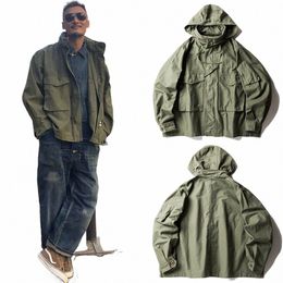 jacket Men's Tide Brand Oversize Loose Hooded Jacket Japanese Solid Vintage Work Cargo Coats Zipper Hidden Hood Outerwear W2qC#