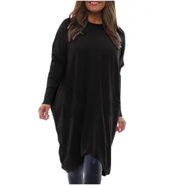 Casual Dresses Women's Long Sleeve Loose Round Neck Solid Colour Pocket Dress Luxury 2024 High Quality Chic And Elegant Woma