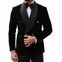 black Veet Wedding Suits For Men Shawl Lapel Groom Tuxedos Custom Made 2 Pieces Prom Blazer Sets Busin Dinner Man Clothing D3mC#