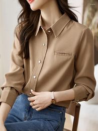 Women's Blouses QOERLIN Button Up Blouse Women 2024 Spring Fall Long Sleeve Plain Shirts Female Office Ladies Work Outfits Turn-Down Tops