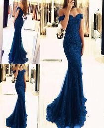 Off Shoulder Mermaid Long Evening Dresses Tulle Appliques Beaded Custom Made Formal Evening Gowns Prom Party wear9145135