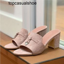 Loro Piano LP LorosPianasl Charms Woman Top Slides Embellished Suede Slippers Luxe Sandals Shoes Genuine Leather Open Toe Casual Flats for Womens Luxury Factory Foo