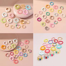 Cluster Rings Colourful Transparent Resin Acrylic Crystal Rhinestone Simple Geometric Square Round Set For Women