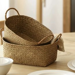 Baskets Nordic Hand Woven Seaweed Fruit Snack Food Basket Rattan Bamboo Seagrass Storage Basket Home Wicker Organisation and Storage