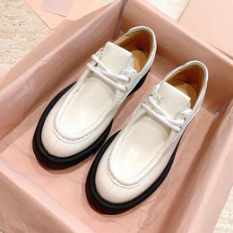 Dress Shoes Black Genuine Leather Lace-Up Loafers Brand Designer Office Ladies Pumps Autumn Walking Show Casual For Women